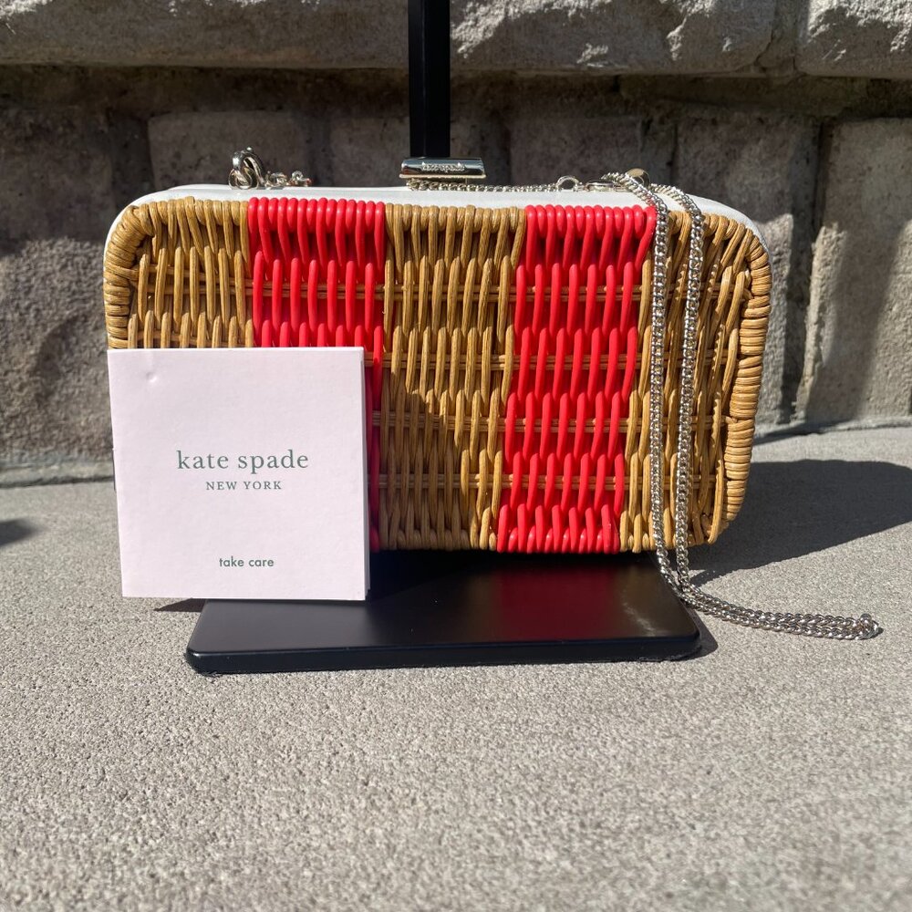 KATE SPADE KITT WICKER CONVERTIBLE CLUTCH CROSSBODY BAG PREPPY COTTAGECORE NEW